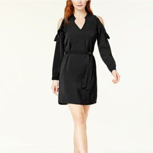 Bar III Black Split-Neck Cold-Shoulder Dress Large